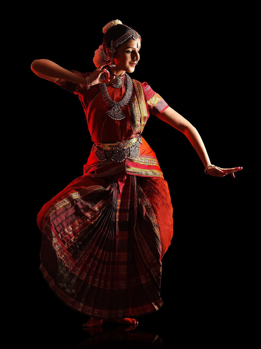 Bharatanatyam Dancer in Traditional Red Costume with Ornate Jewelry and Elaborate Headdress HD phone wallpaper