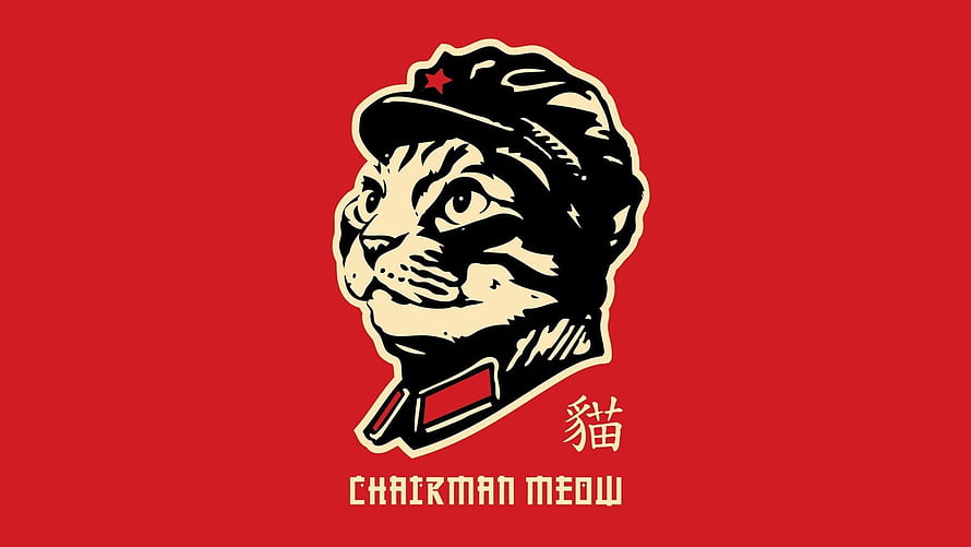 Chairman Meow Propaganda Poster Artwork on Red Background HD wallpaper