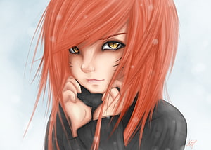 Anime Girl With Red Hair And Cat Markings In Snowy Setting HD wallpaper