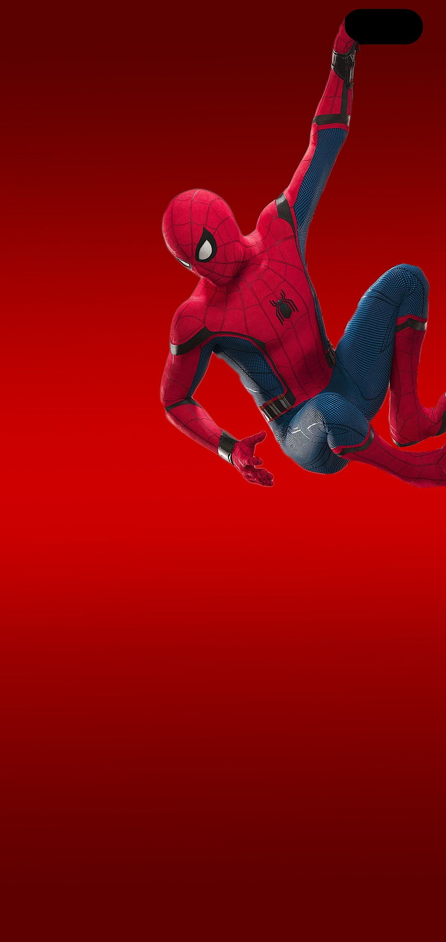 Spider-Man in dynamic swinging pose on a bold red background, Best Samsung Galaxy S10 Plus/ S10 to hide Camera HD phone wallpaper