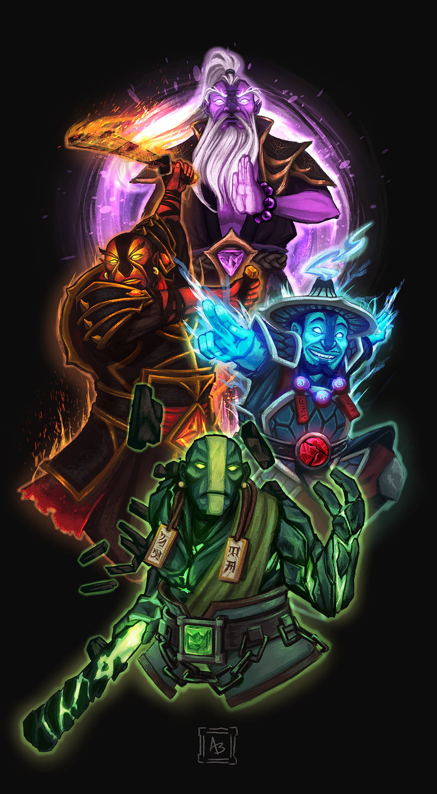Dota 2 Spirit Brothers Fantasy Artwork Featuring Storm Spirit and Elemental Warriors HD phone wallpaper
