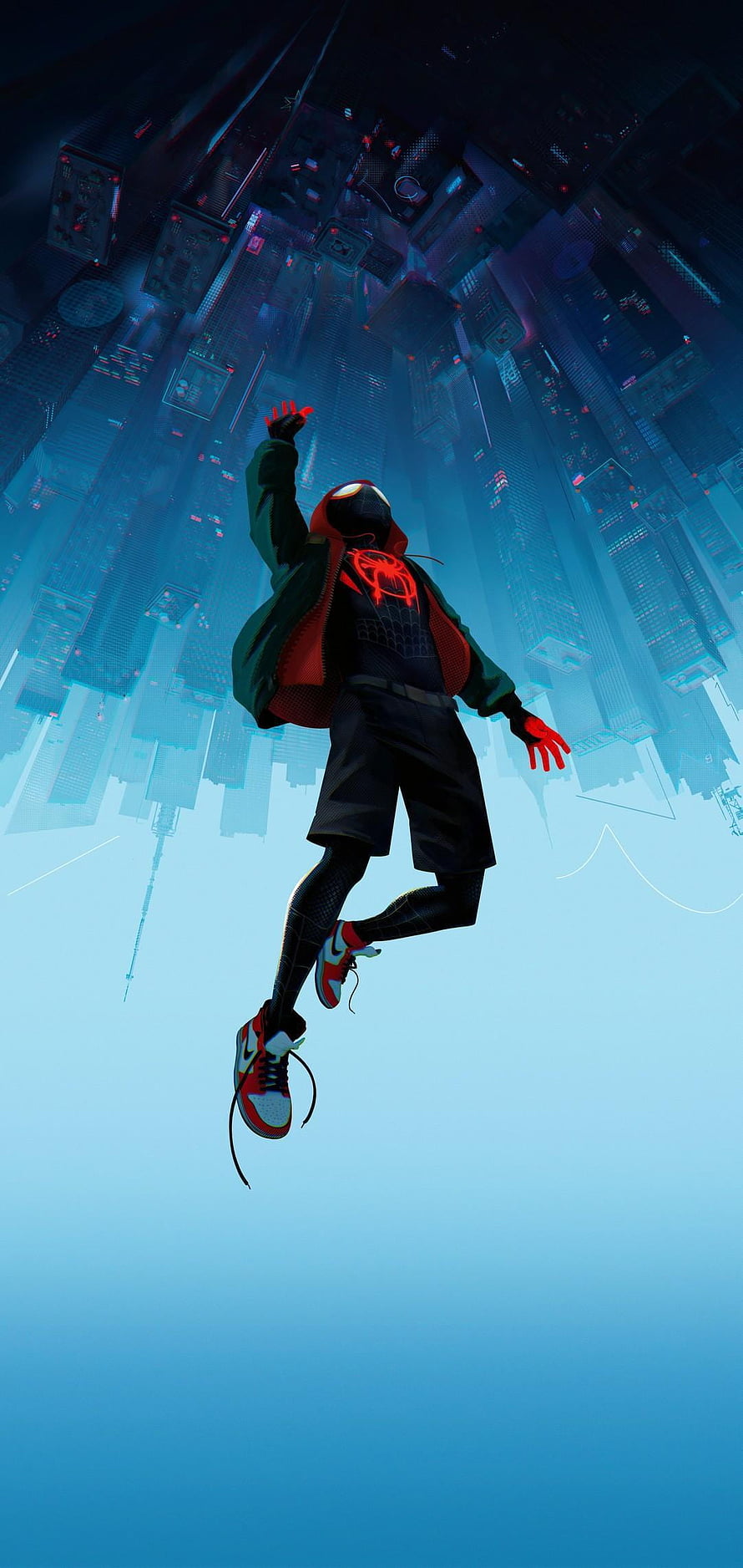Miles Morales in a Futuristic Cyberpunk Cityscape with Neon Lights and Digital Aesthetic HD phone wallpaper