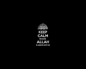 Minimalist Islamic Typography Design Featuring Keep Calm Phrase and Arabic Calligraphy on Black Background HD wallpaper