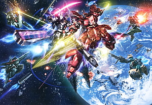 Gundam Char's Counterattack Space Battle with Sazabi and Jegan Mecha HD wallpaper
