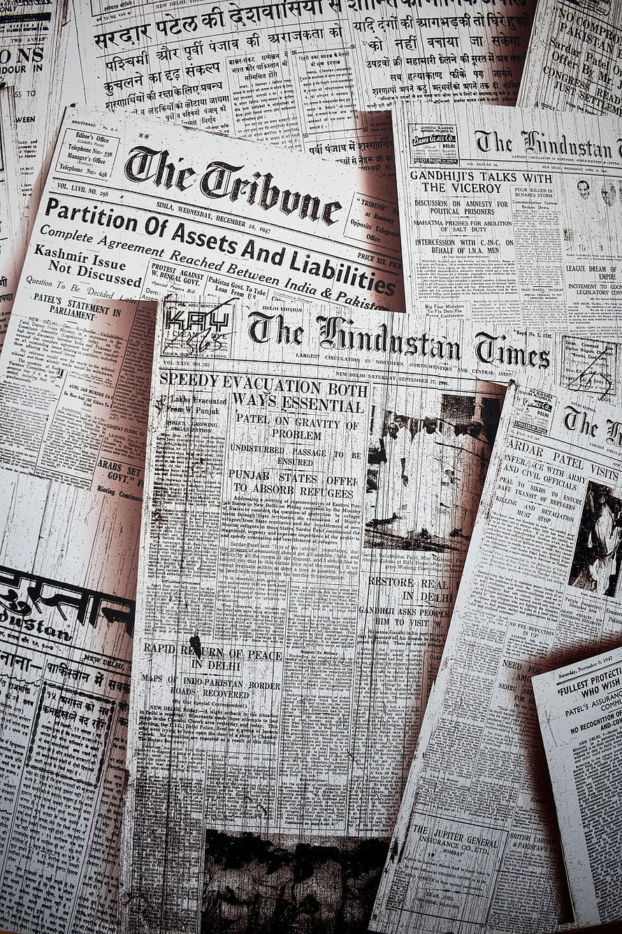 Vintage 1947 Indian Newspaper Collage Featuring The Tribune and Hindustan Times HD phone wallpaper