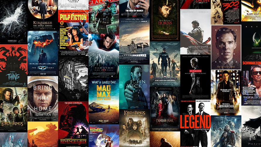 Cinematic Movie Poster Collage Featuring Action, Sci-Fi, and Fantasy Franchises HD wallpaper
