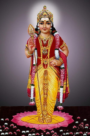 Lord Murugan Standing on Lotus with Vel and Traditional Attire HD phone wallpaper