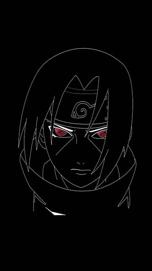 Itachi Uchiha Minimalist Line Art Portrait with Sharingan Eyes on Black Background HD phone wallpaper