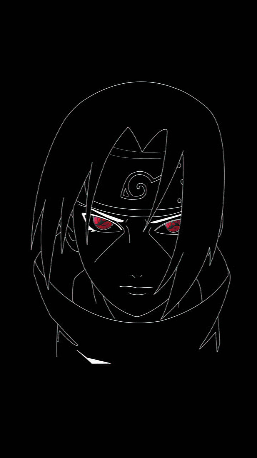 Itachi Uchiha Minimalist Line Art Portrait with Sharingan Eyes on Black Background HD phone wallpaper