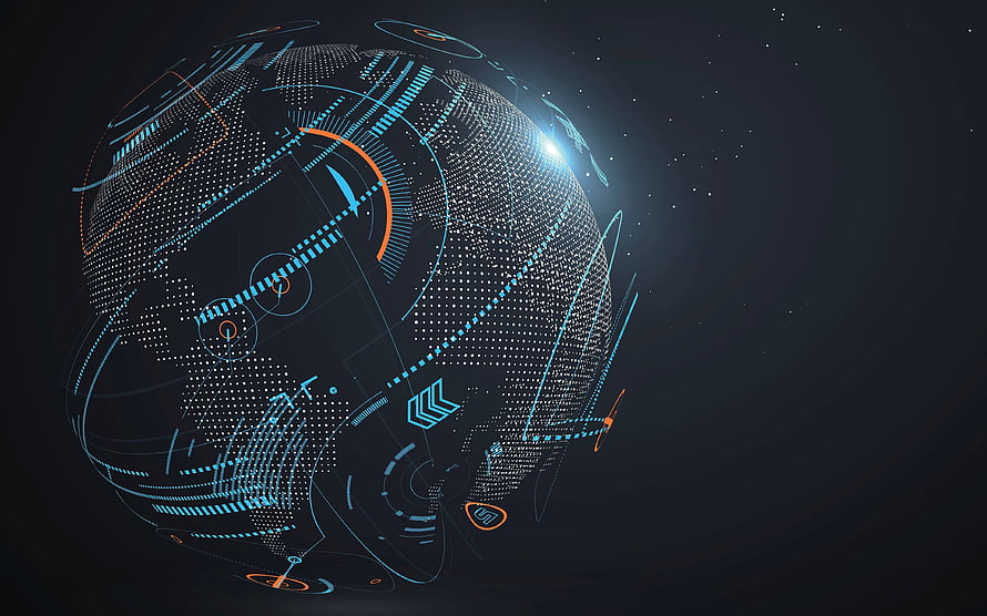 Futuristic Digital Globe with Network Connections and Data Streams in Dark Space HD wallpaper