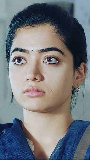 Rashmika Mandanna Close-Up Portrait in Blue Traditional Attire HD phone wallpaper