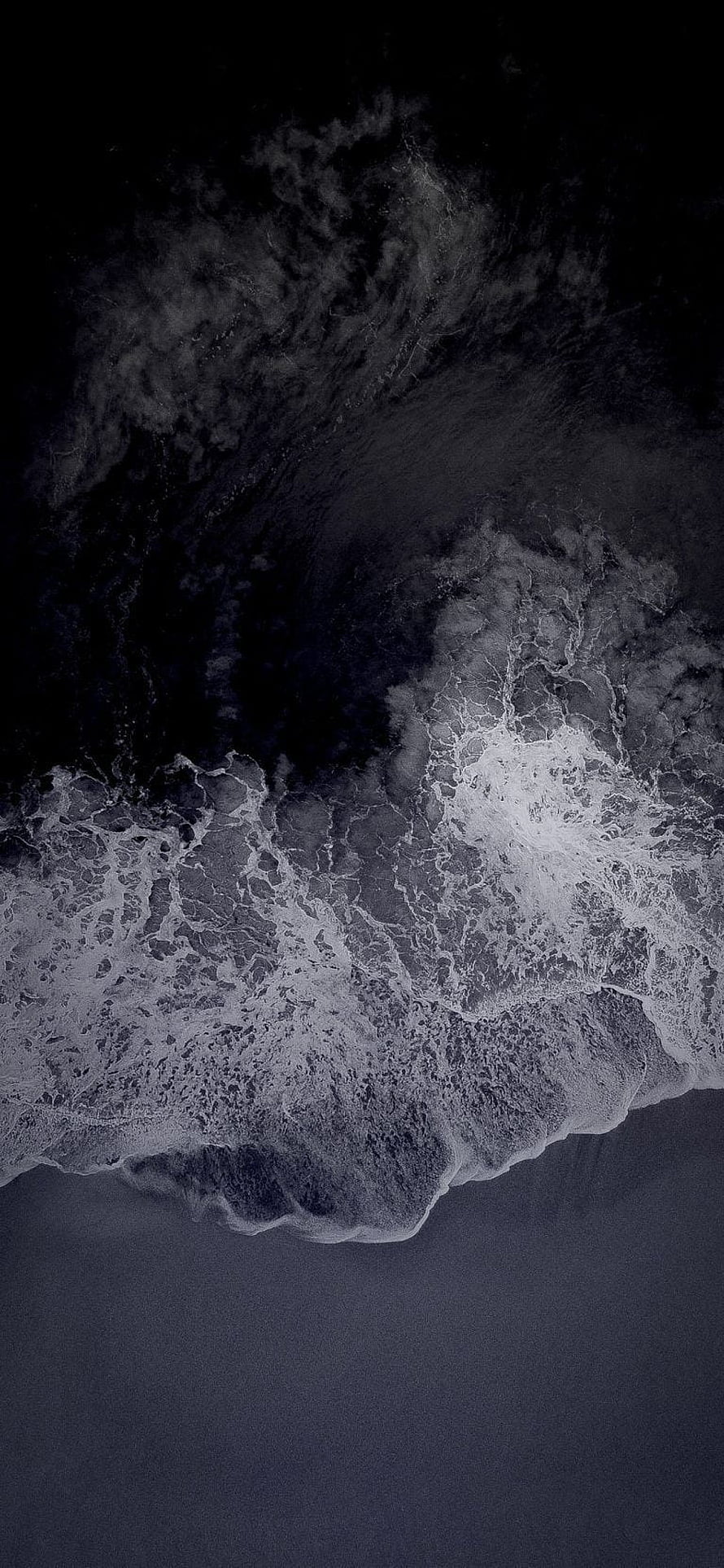 Monochrome Aerial View of Dark Ocean Waves Crashing on Shore HD phone wallpaper