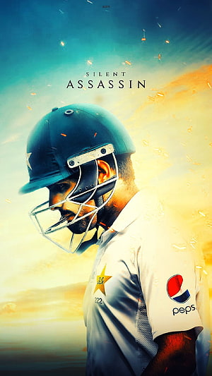 Babar Azam Pakistan Cricket Team Portrait with Helmet and Dramatic Lighting HD phone wallpaper