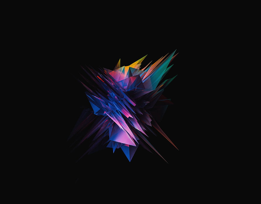Vibrant Geometric Crystal Burst on Black Background HD wallpaper