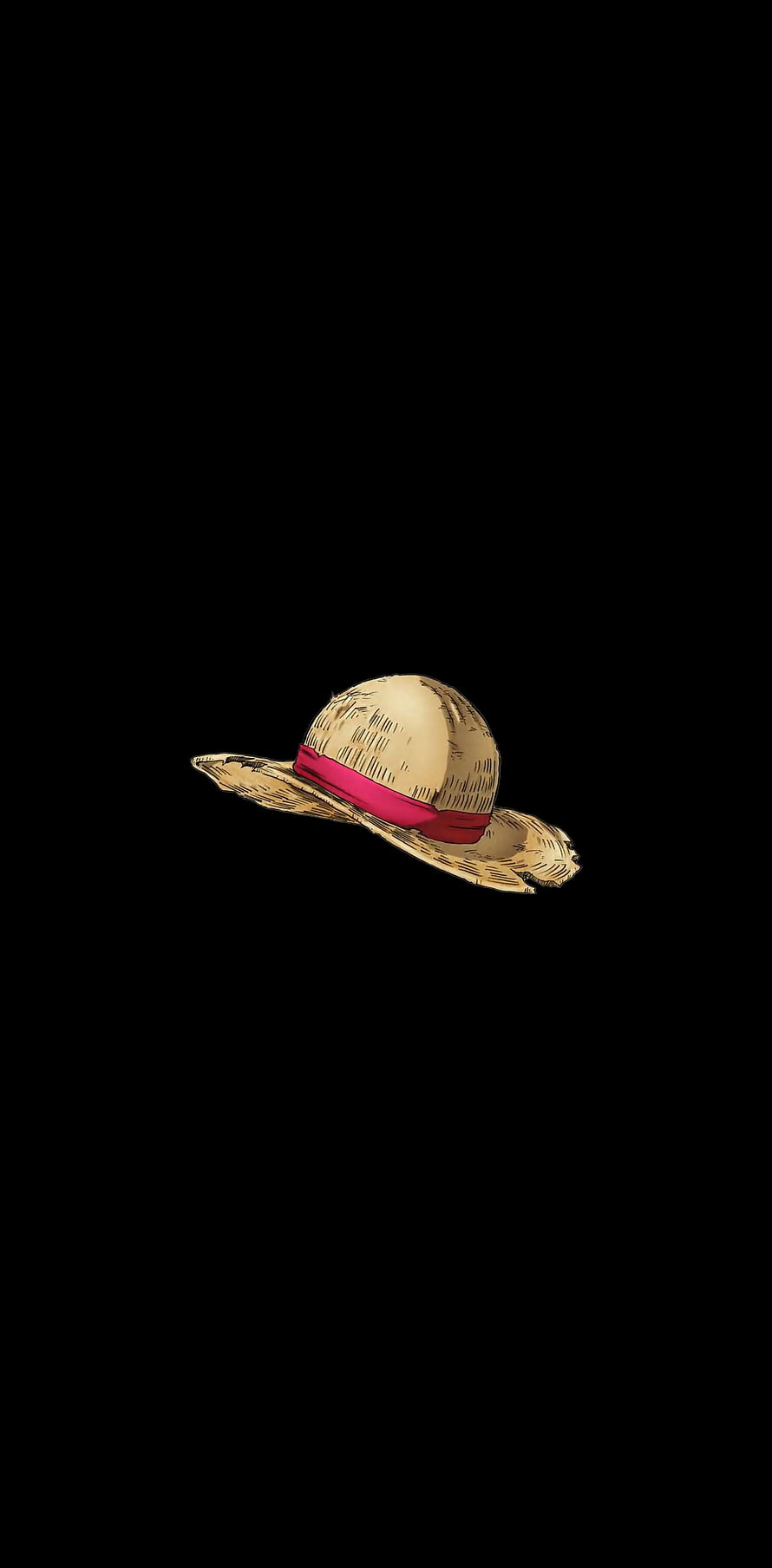 Luffy Straw Hat with Red Band on Black Background Minimalist Anime Illustration HD phone wallpaper