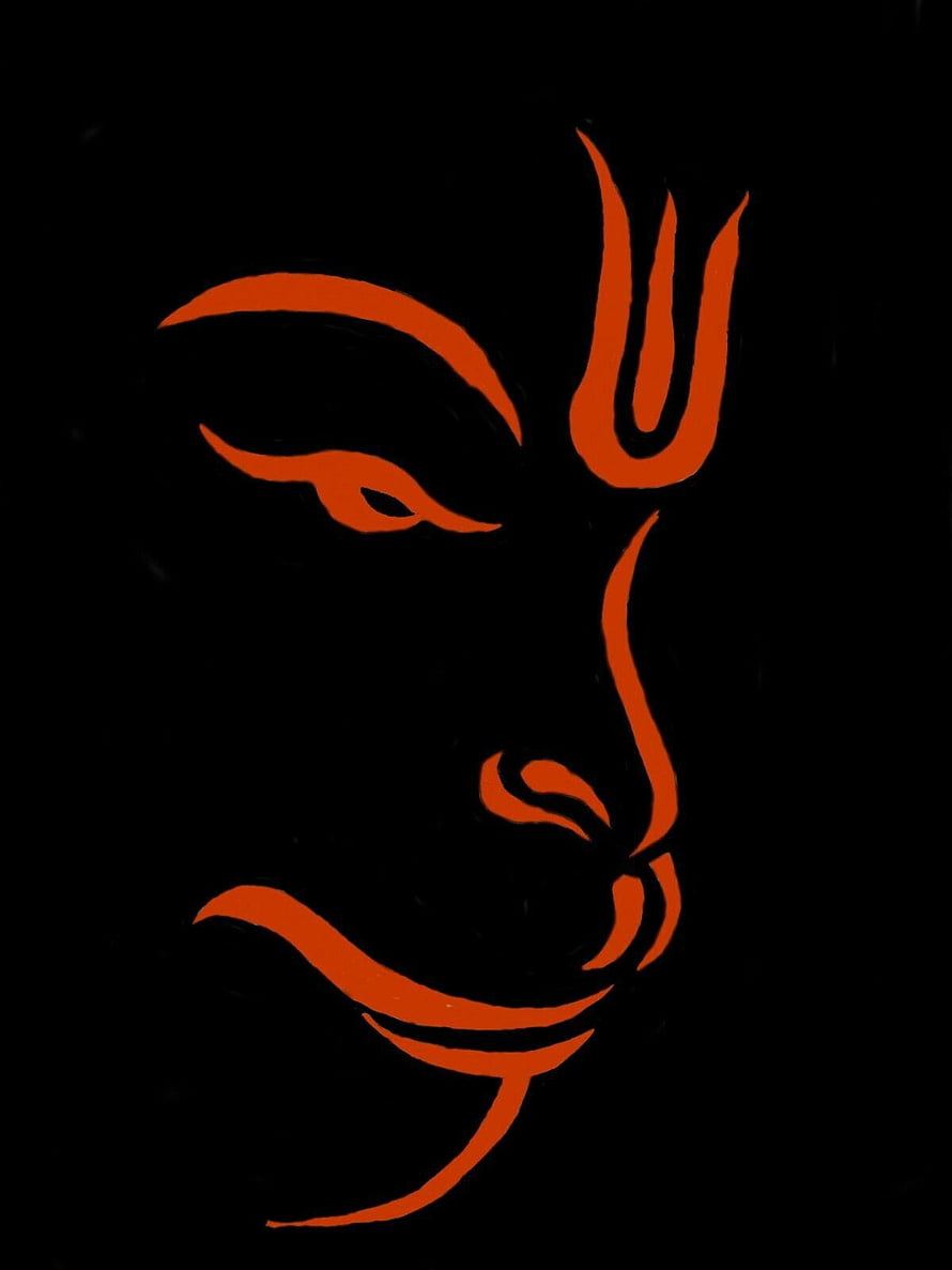 Minimalist Orange Line Art of Lord Rama Profile on Black Background HD phone wallpaper