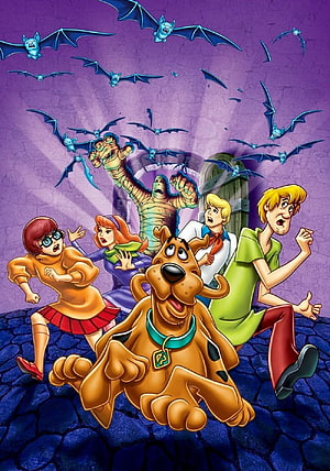 Scooby Doo and the Mystery Inc Gang Fleeing a Mummy and Bats in a Haunted Crypt HD phone wallpaper