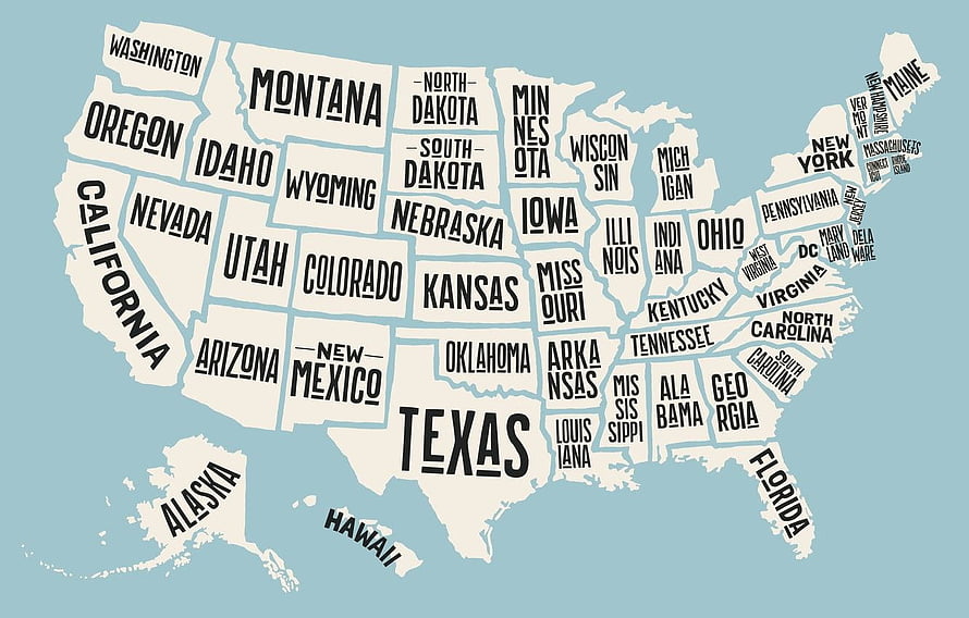 Labeled United States Map with All State Names in Minimalist Style HD wallpaper