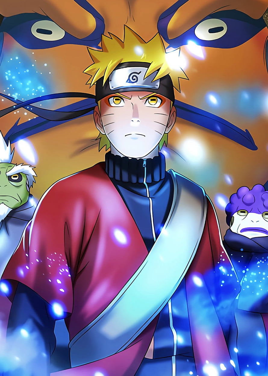Naruto Uzumaki Sage Mode Portrait with Toads and Glowing Chakra Aura HD phone wallpaper