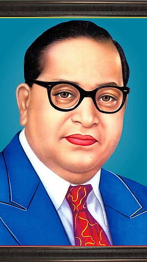 Painted Portrait of Dr. B. R. Ambedkar in Blue Suit and Red Patterned Tie HD phone wallpaper
