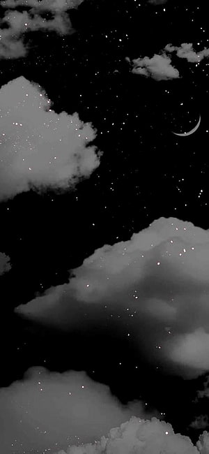Monochrome Night Sky with Crescent Moon and Clouds HD phone wallpaper
