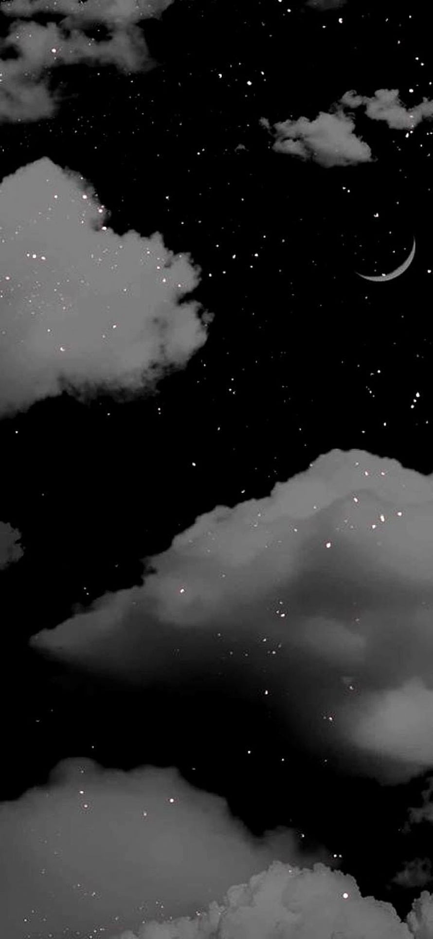 Monochrome Night Sky with Crescent Moon and Clouds HD phone wallpaper
