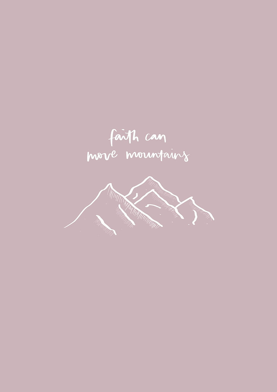 Minimalist Mountain Line Art with Inspirational Faith Quote on Dusty Mauve Background HD phone wallpaper