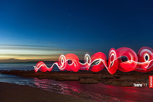 Lenovo ThinkPad X1 Beach Scene with Red Light Painting at Dusk HD wallpaper