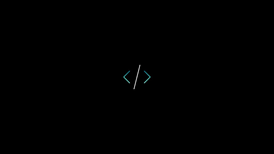 Minimalist Code Symbol on Black Background with Cyan and White Accents HD wallpaper