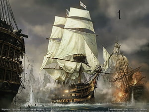 HMS Victory Naval Battle Scene in Napoleon Total War Concept Art HD wallpaper