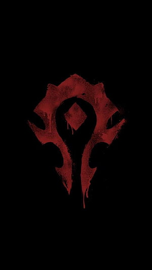World of Warcraft Horde Emblem in Dark Red Grunge Style on Black Background HD phone wallpaper