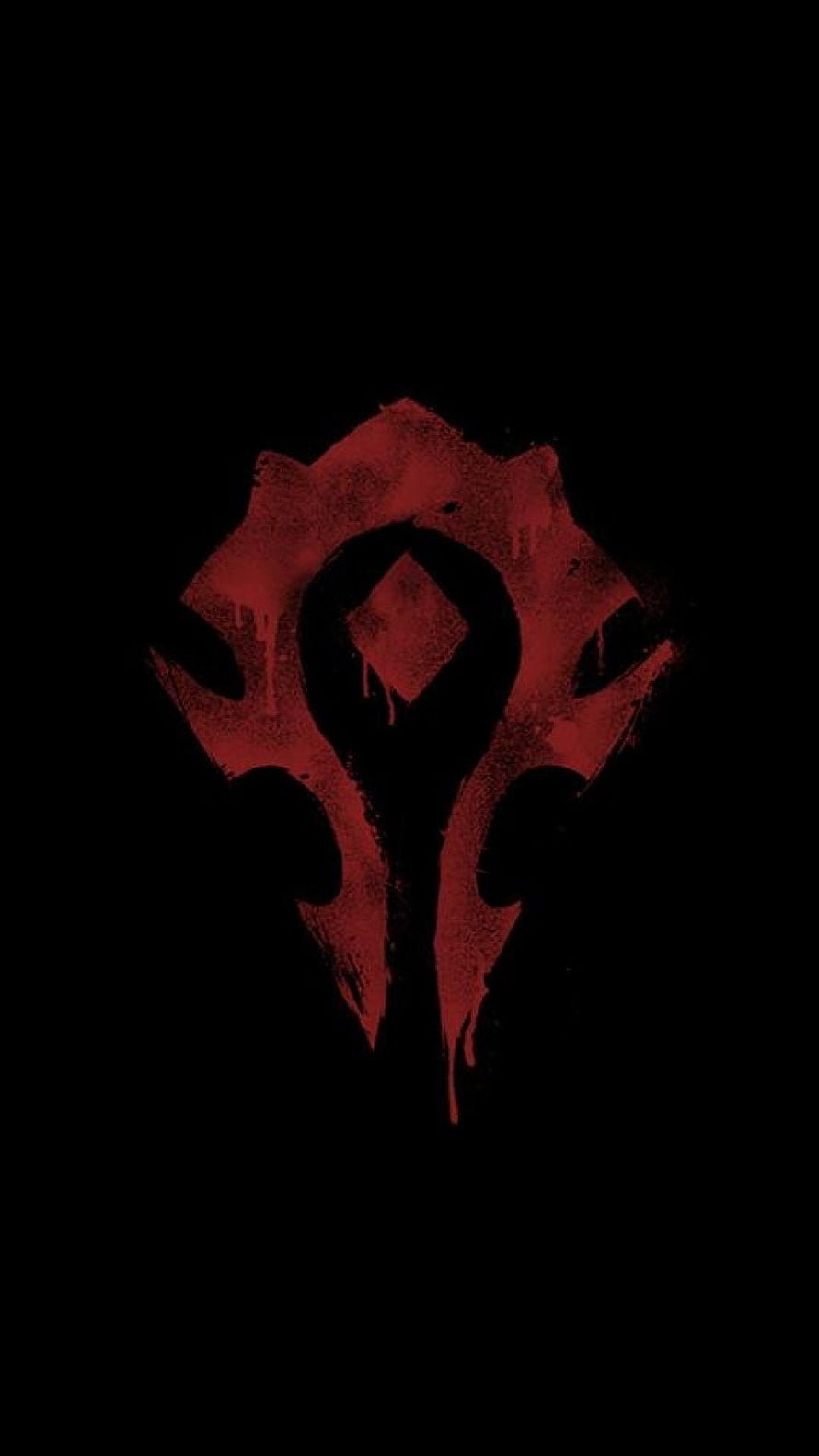 World of Warcraft Horde Emblem in Dark Red Grunge Style on Black Background HD phone wallpaper