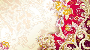 Indian Wedding Floral Pattern with Paisley and Mandala Motifs in Red and Gold HD wallpaper