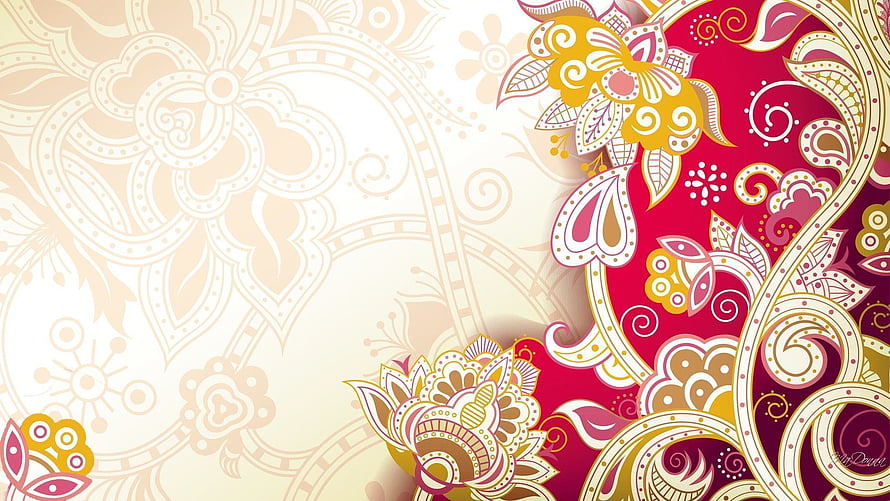 Indian Wedding Floral Pattern with Paisley and Mandala Motifs in Red and Gold HD wallpaper