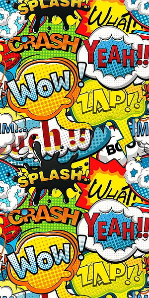 Vibrant Comic Book Speech Bubble Pattern with Pop Art Onomatopoeia HD phone wallpaper