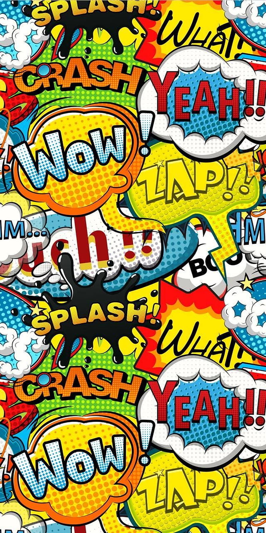 Vibrant Comic Book Speech Bubble Pattern with Pop Art Onomatopoeia HD phone wallpaper