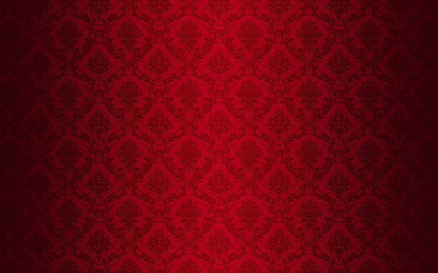 Deep Red Victorian Damask Pattern with Vintage Floral Motifs and Dark Vignette HD wallpaper