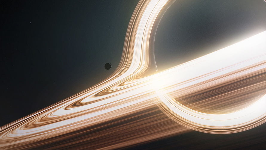Interstellar Gargantua Black Hole with Glowing Accretion Disk and Cosmic Light HD wallpaper