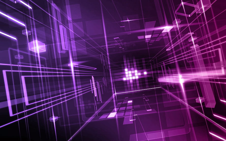 Abstract Purple Digital Corridor with Glowing Neon Grid Lines and Futuristic Tech Architecture HD wallpaper