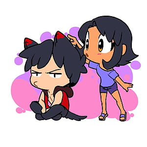 Aphmau and Aaron Chibi Fan Art with Cat Ears and Pink Background HD phone wallpaper