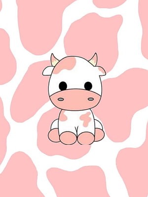 Cute Cartoon Baby Cow Sitting on Pink Cow Print Background HD phone wallpaper