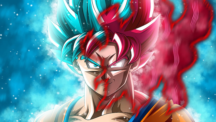 Goku Split Aura Super Saiyan Blue and Black Transformation Anime Artwork HD wallpaper