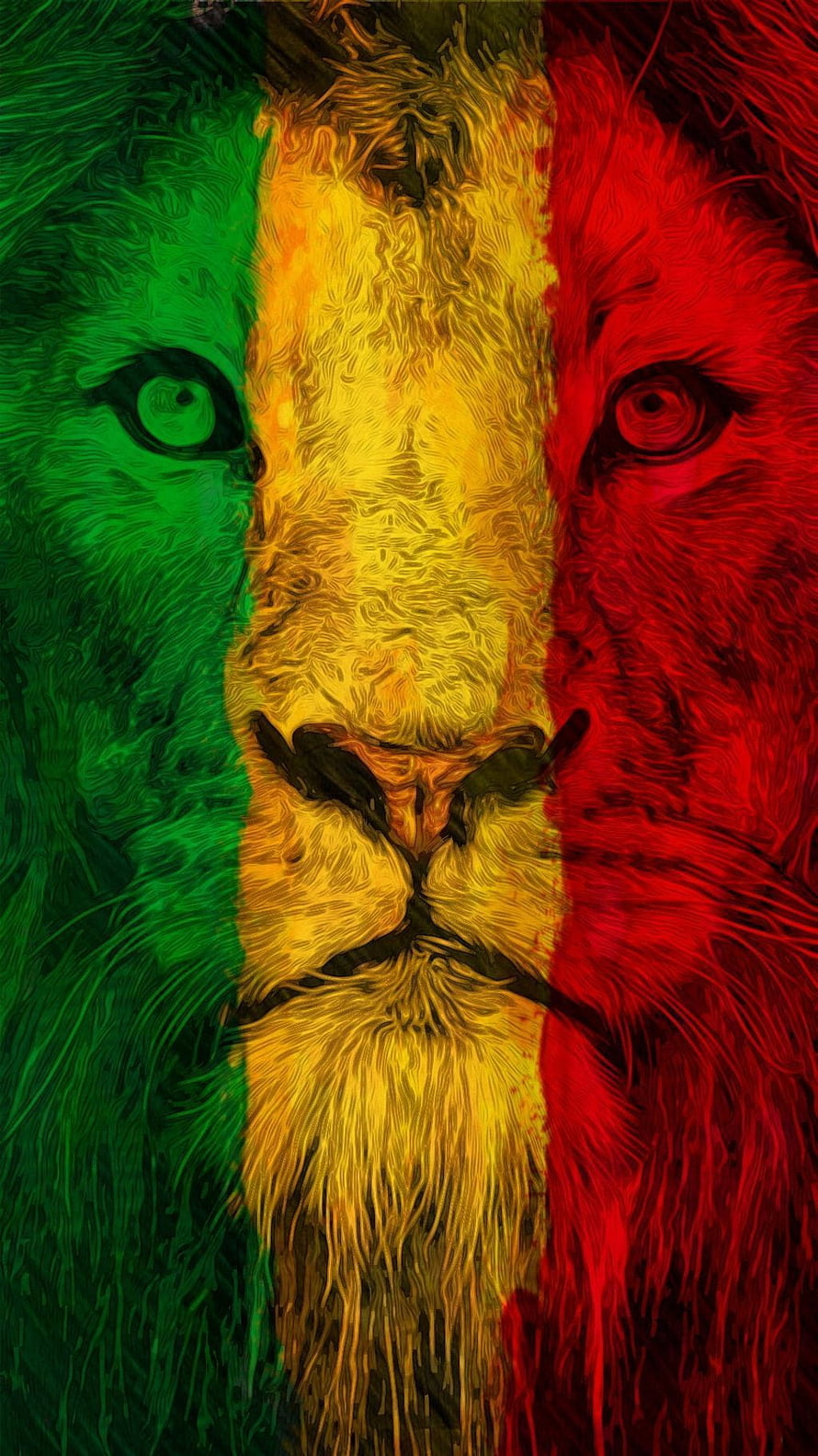 Reggae Lion Portrait in Green Yellow and Red Rasta Colors HD phone wallpaper