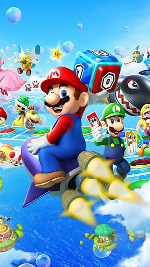 Super Mario Party 3 Key Art Featuring Mario And Luigi On A Rocket Ship HD phone wallpaper