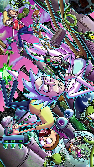Rick and Morty Chaotic Sci-Fi Adventure with Alien Creatures and Futuristic Gadgets HD phone wallpaper