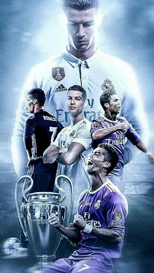 Cristiano Ronaldo Real Madrid Champions League Trophy Celebration Collage HD phone wallpaper