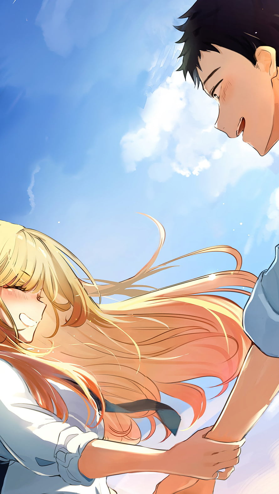Marin and Wakana from My Dress-Up Darling Anime Couple Under a Blue Sky HD phone wallpaper