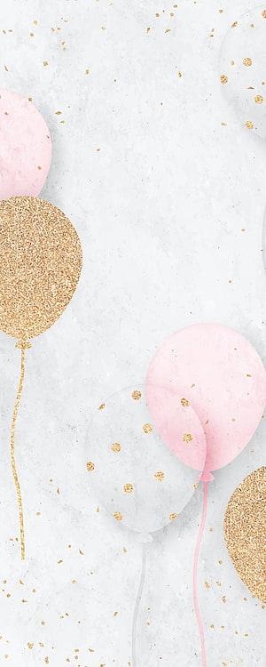 Elegant Pink and Gold Glitter Balloons on White Marble Background HD phone wallpaper