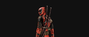 Deadpool 3D Render in Red Suit with Dual Katanas on Black Background HD wallpaper