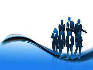 Blue Corporate Team Silhouettes on Abstract Wave Background HD wallpaper